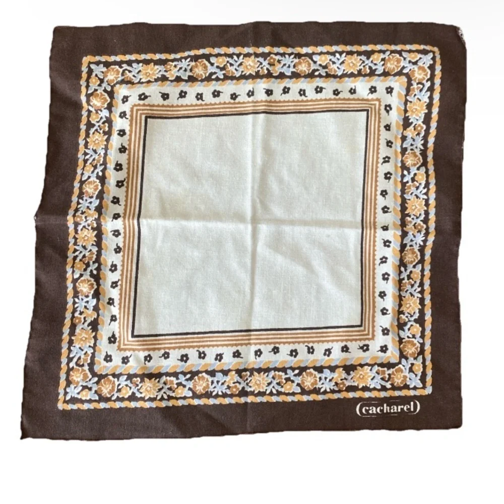 Set of 3 Cacharel Cloth Napkins Brown Beige Floral Square Fabric Boho